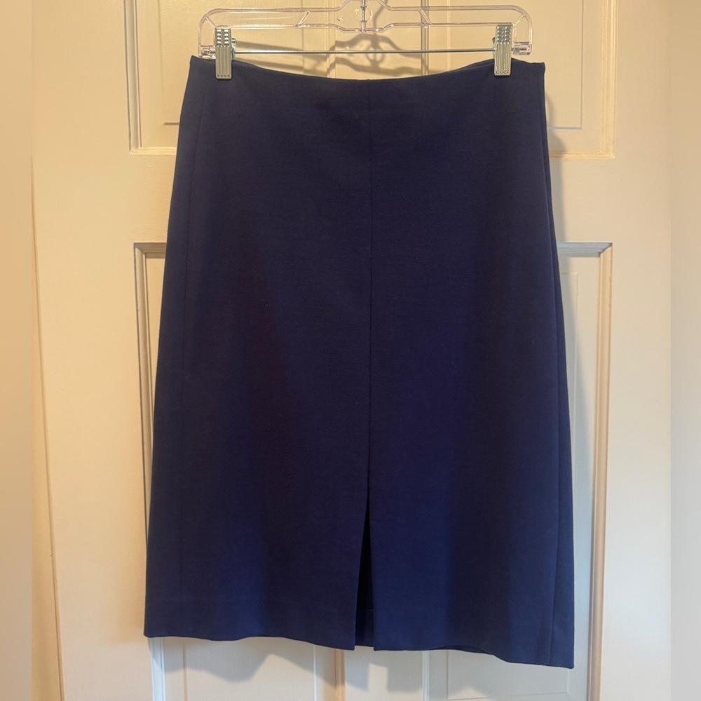 MM Lafleur The Greenpoint Pencil Straight Skirt Navy Blue Front Slit